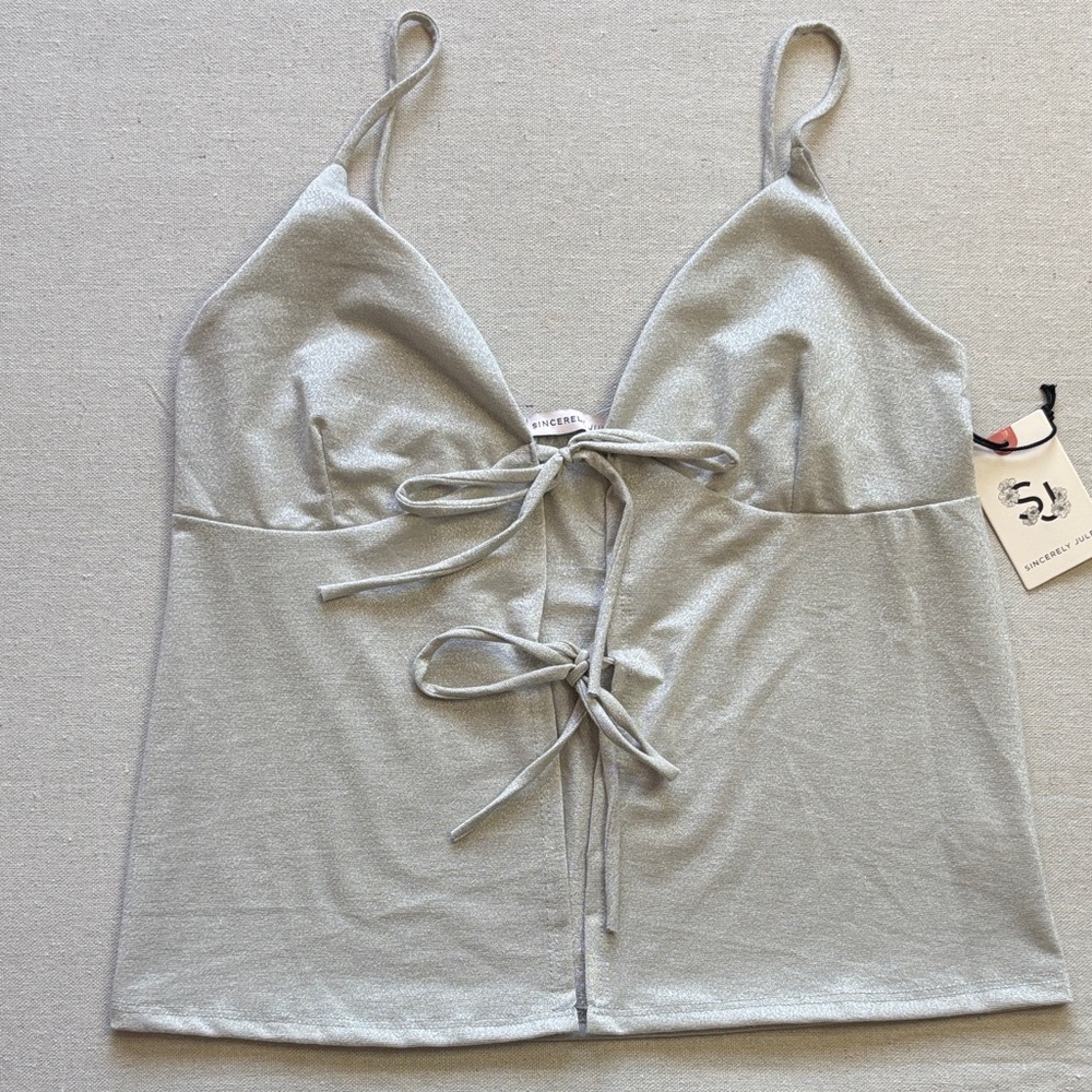 Sincerely Jules Silver Tie-Front Top